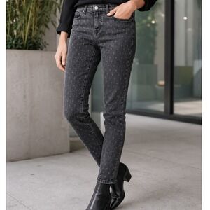Current/Elliott Stiletto Skinny Jeans Washed Black Polka Dot Denim Size 27